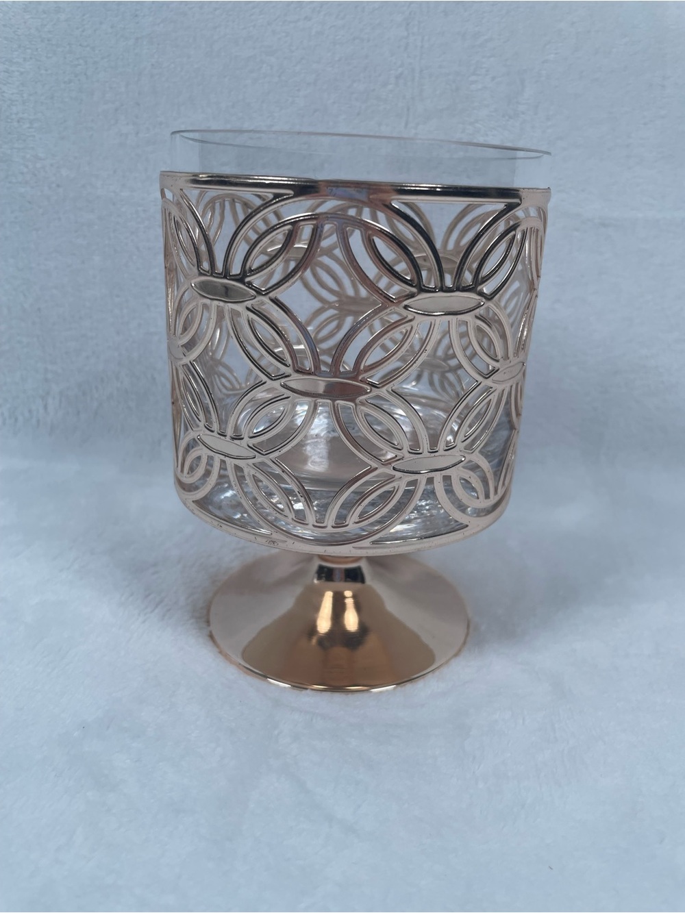 BATH & BODY WORKS Rose Gold Ornate Circle Pattern 3 Wick Pedestal Candle Holder